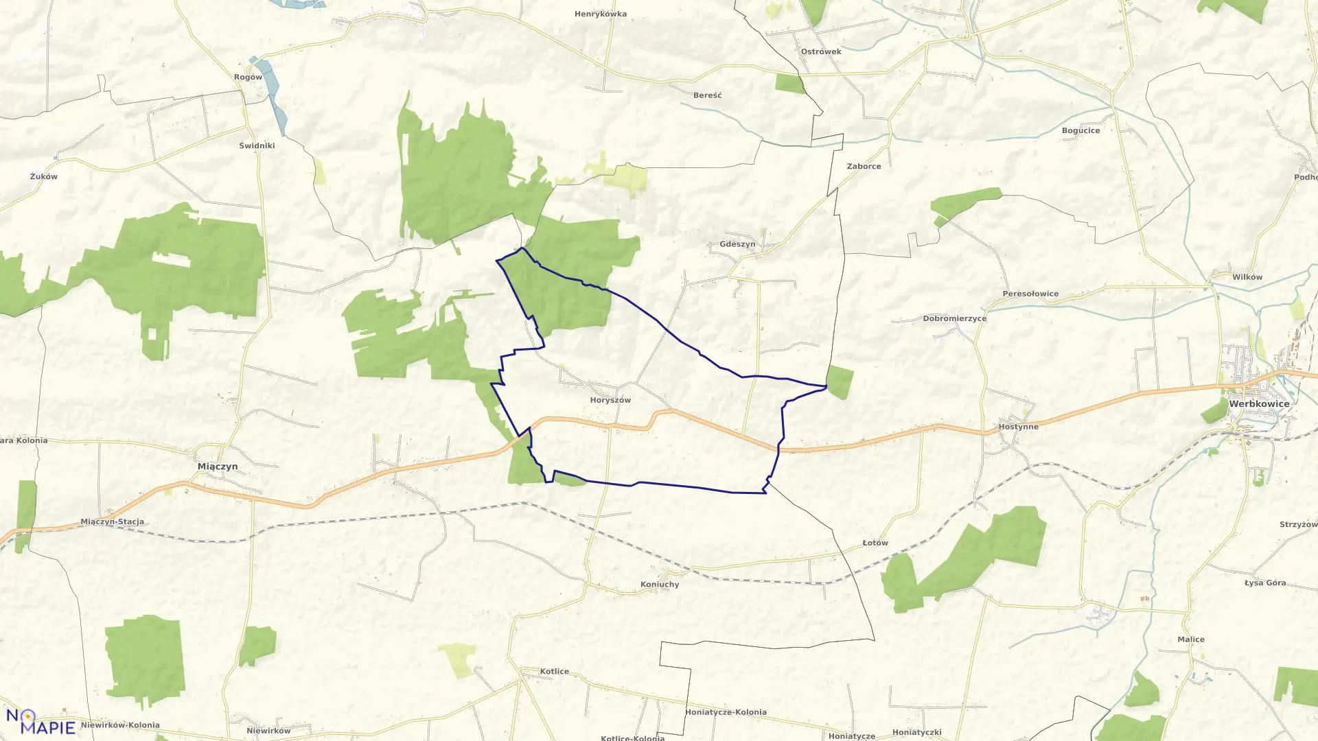 Mapa obrębu Horyszów w gminie Miączyn