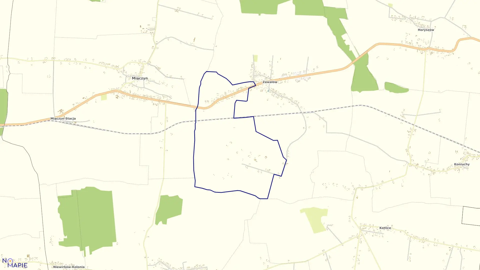 Mapa obrębu Kolonia Zawalów w gminie Miączyn