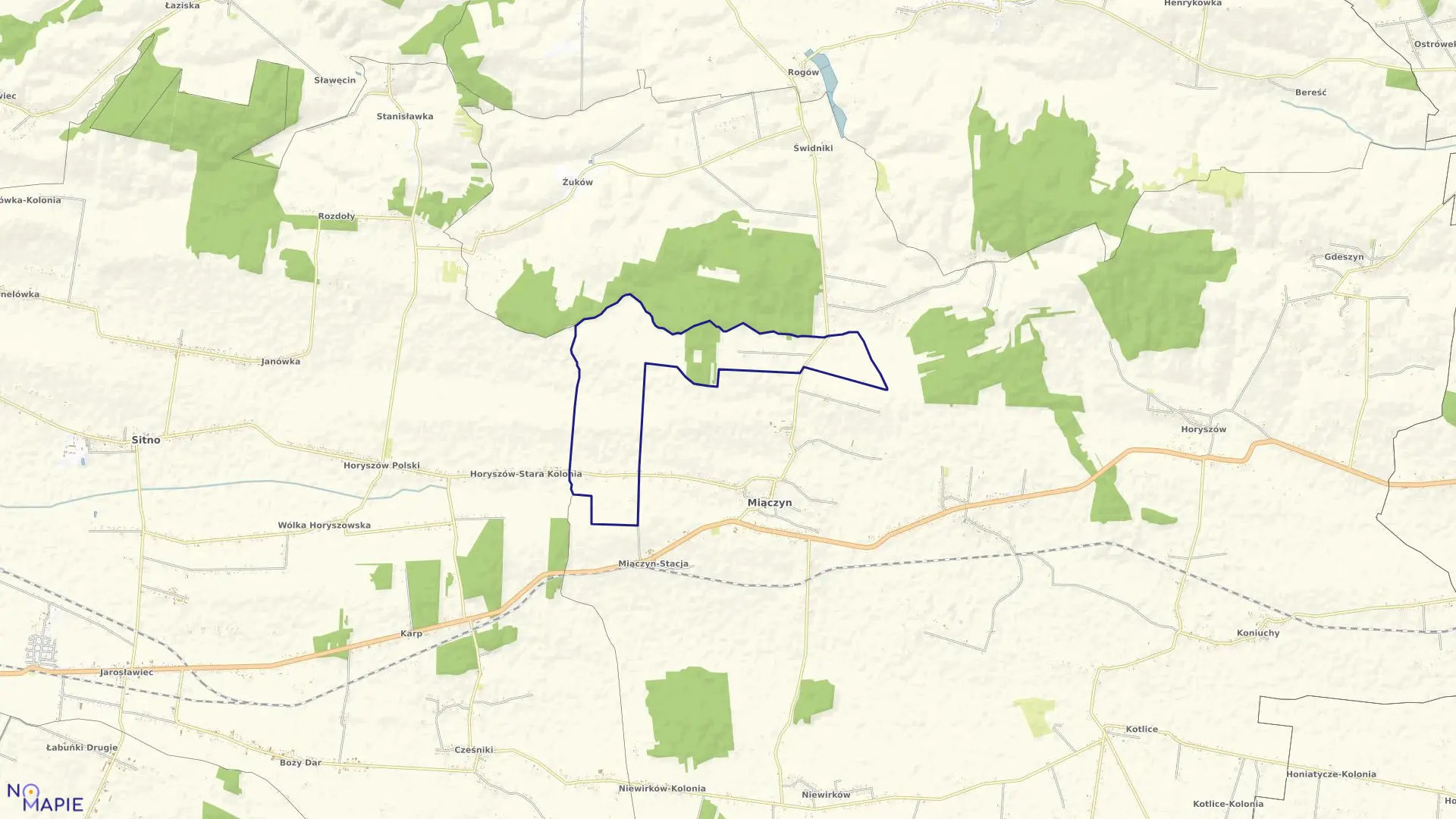 Mapa obrębu Ministrówka w gminie Miączyn