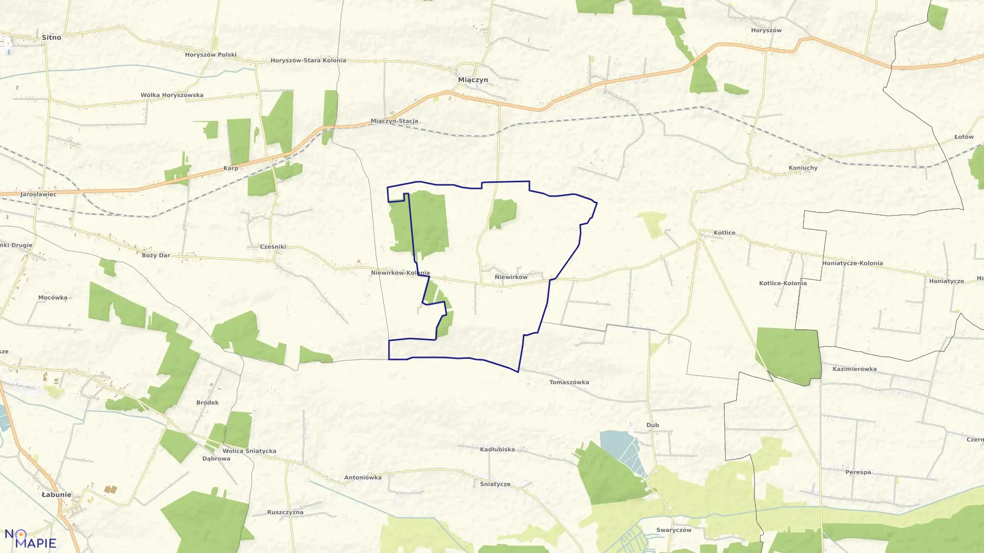 Mapa obrębu Niewirków w gminie Miączyn