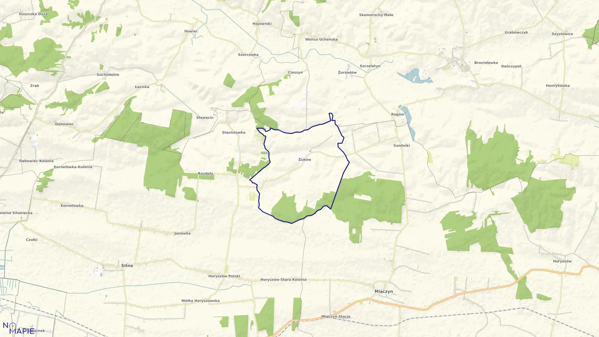 Mapa obrębu Żuków w gminie Miączyn